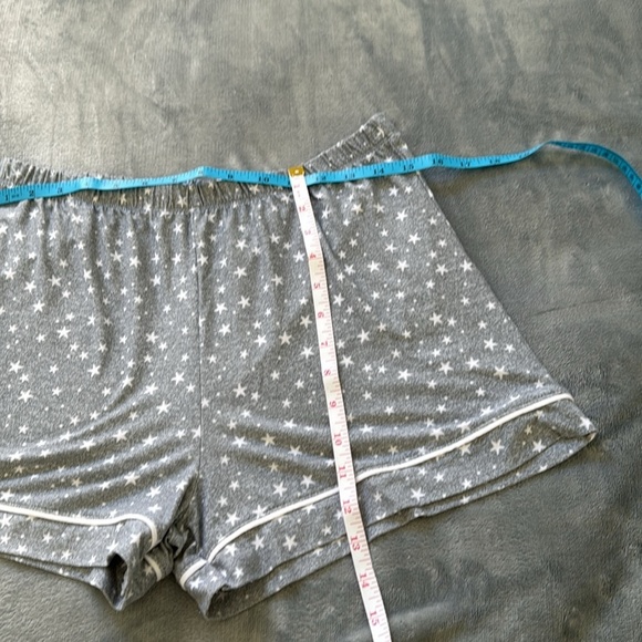 Roudelain Grey Buttonup Collared Star Print Piped Edges Shorts Pajama Set L - Picture 6 of 10